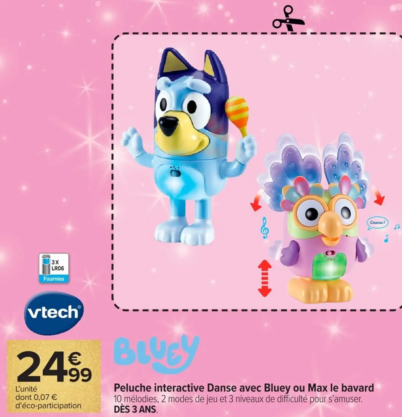 Peluche interactive Danse avec Bluey ou Max le bavard vtech