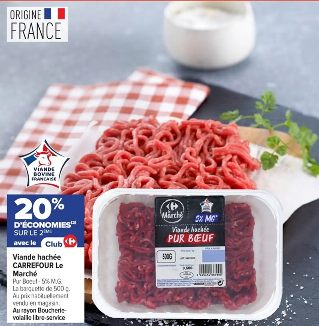 Viande hachée CARREFOUR Le Marché Pur Boeuf - 5% M.G.