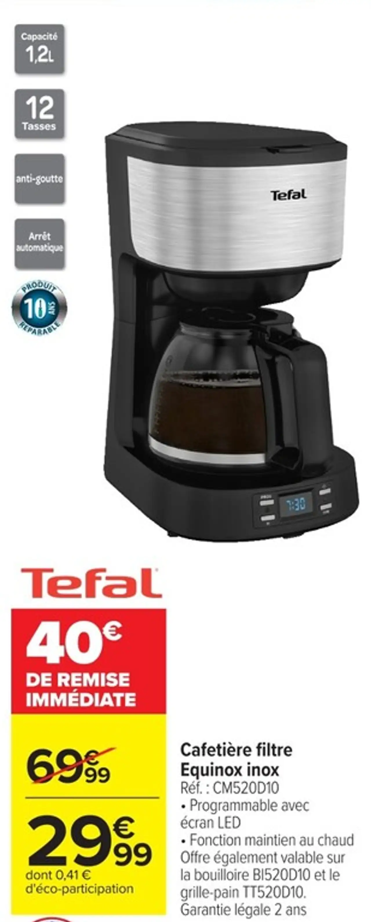 Cafetière filtre Equinox inox Tefal CM520D10