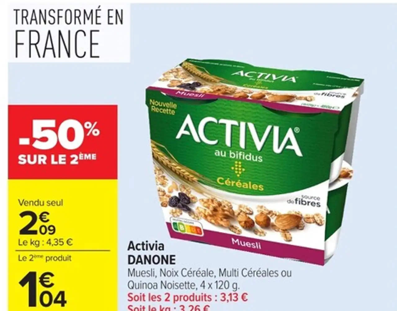 Activia DANONE Muesli, Noix Céréale, Multi Céréales ou Quinoa Noisette