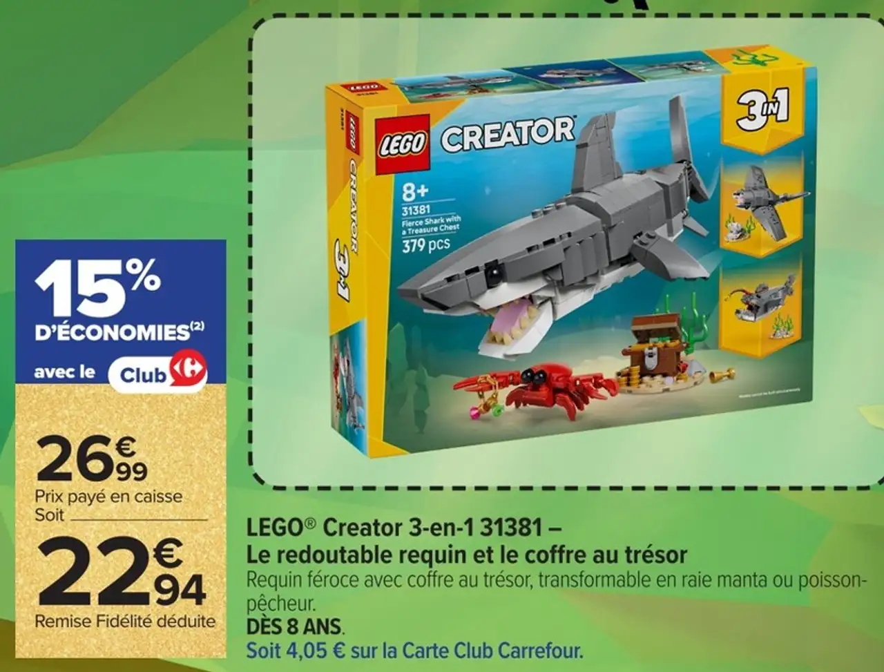 LEGO® Creator 3-en-1 31381 - Le redoutable requin et le coffre au trésor