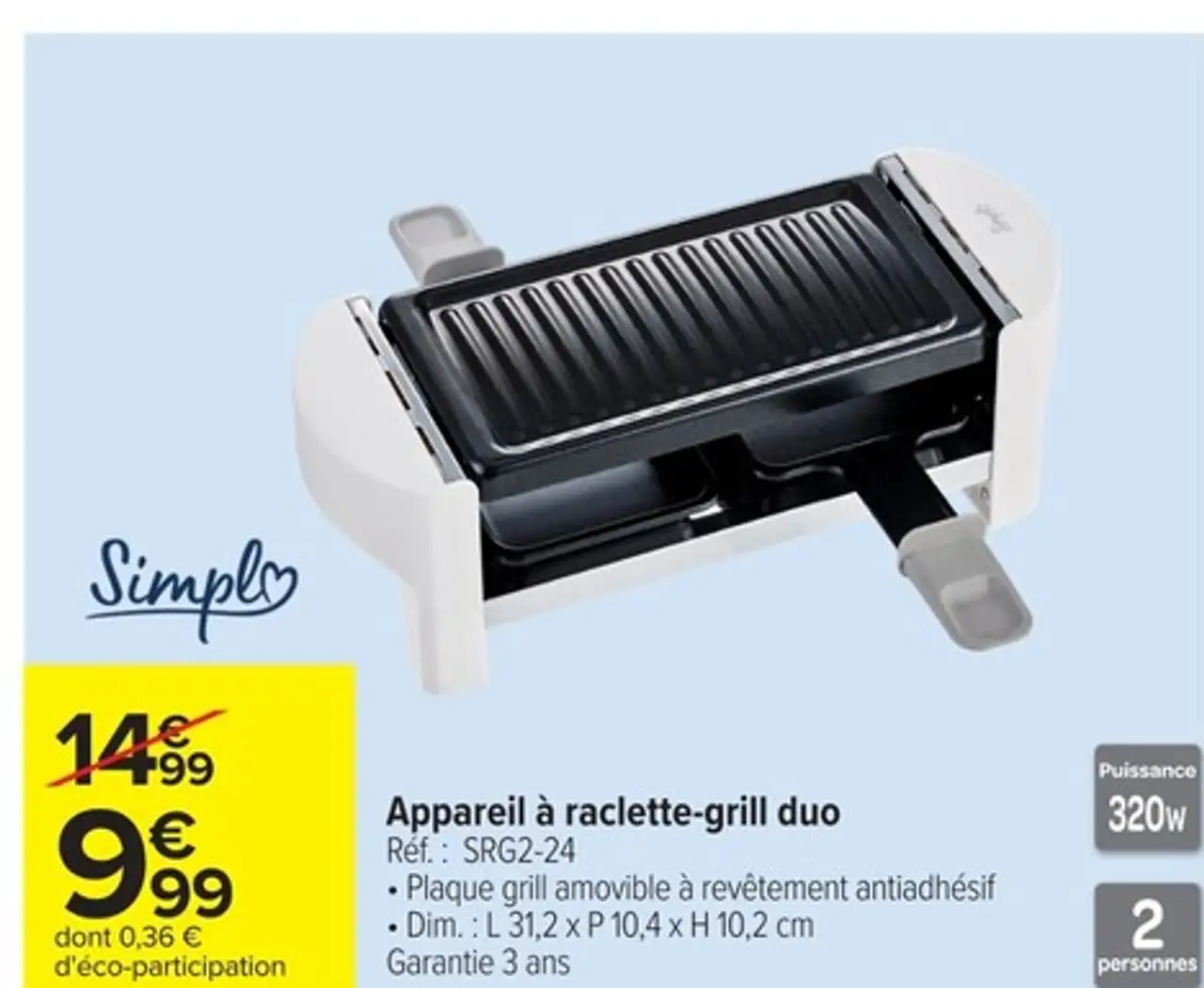 Appareil à raclette-grill duo Simply SRG2-24