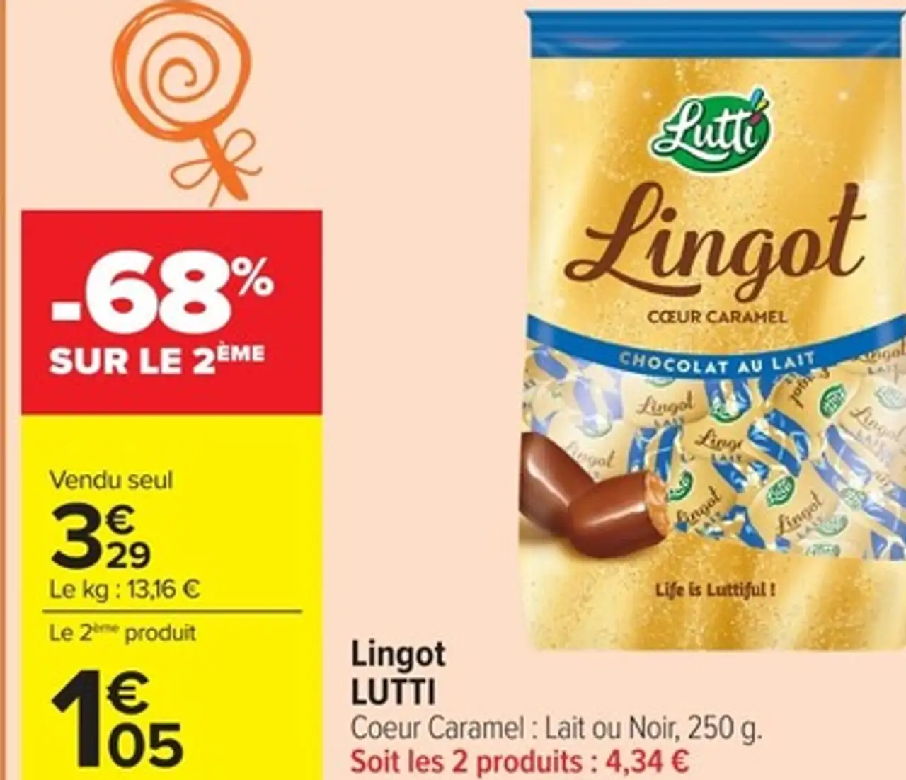 Lingot LUTTI Coeur Caramel : Lait ou Noir