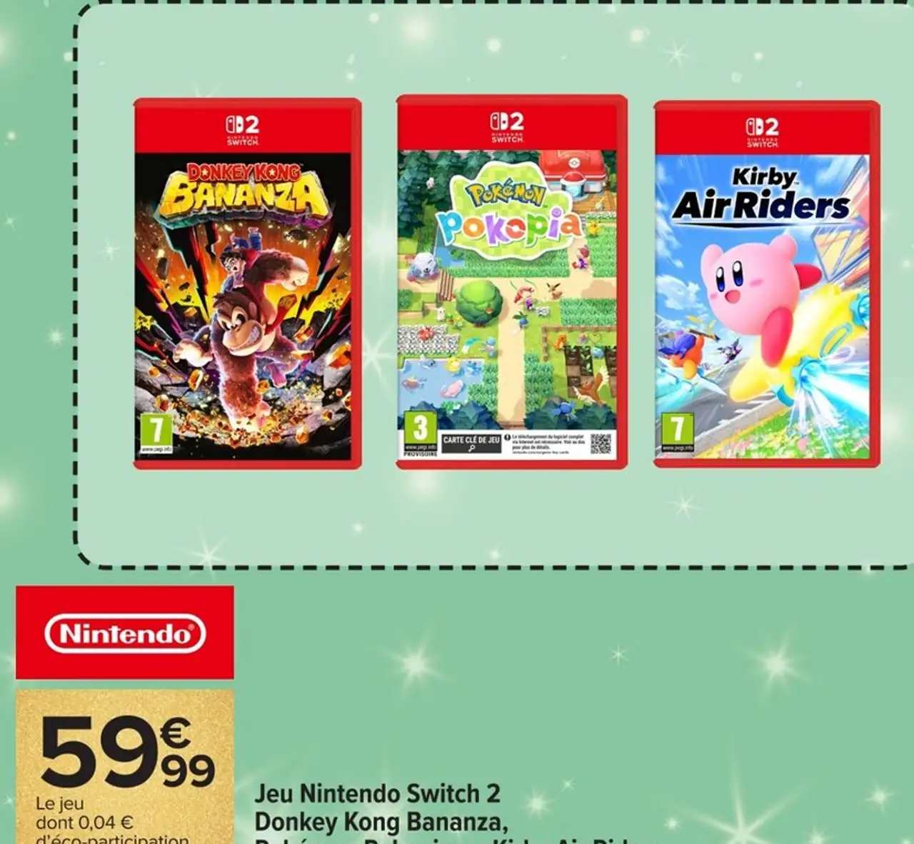Jeu Nintendo Switch 2 Donkey Kong Bananza, Pokémon Pokopia ou Kirby Air Riders