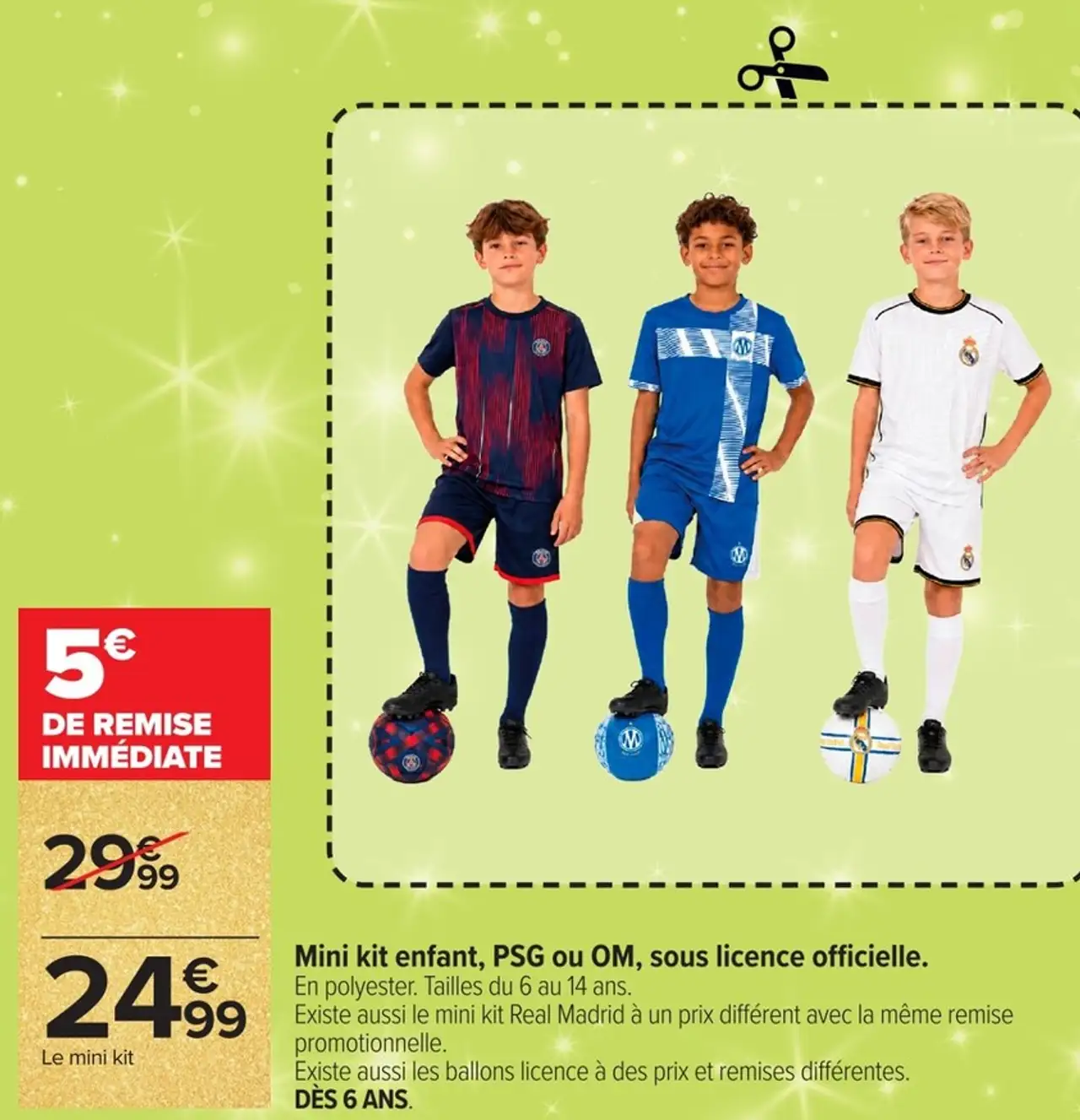 Mini kit enfant, PSG ou OM, sous licence officielle.