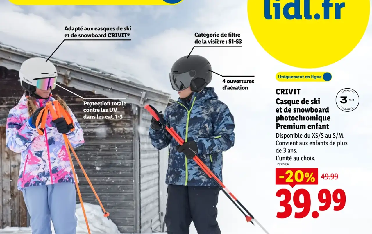 CRIVIT Casque de ski et de snowboard photochromique Premium enfant