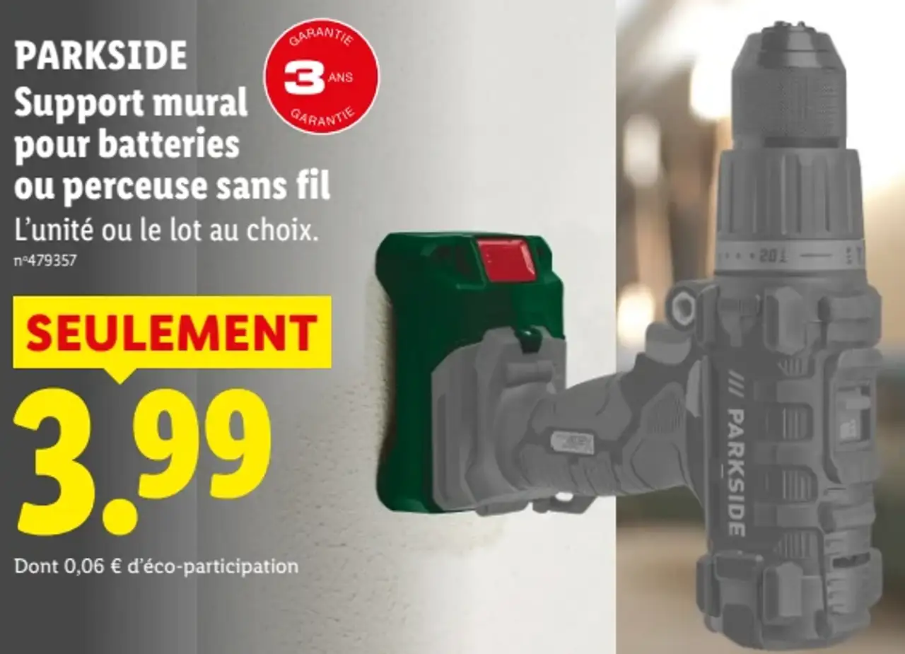 PARKSIDE Support mural pour batteries ou perceuse sans fil
