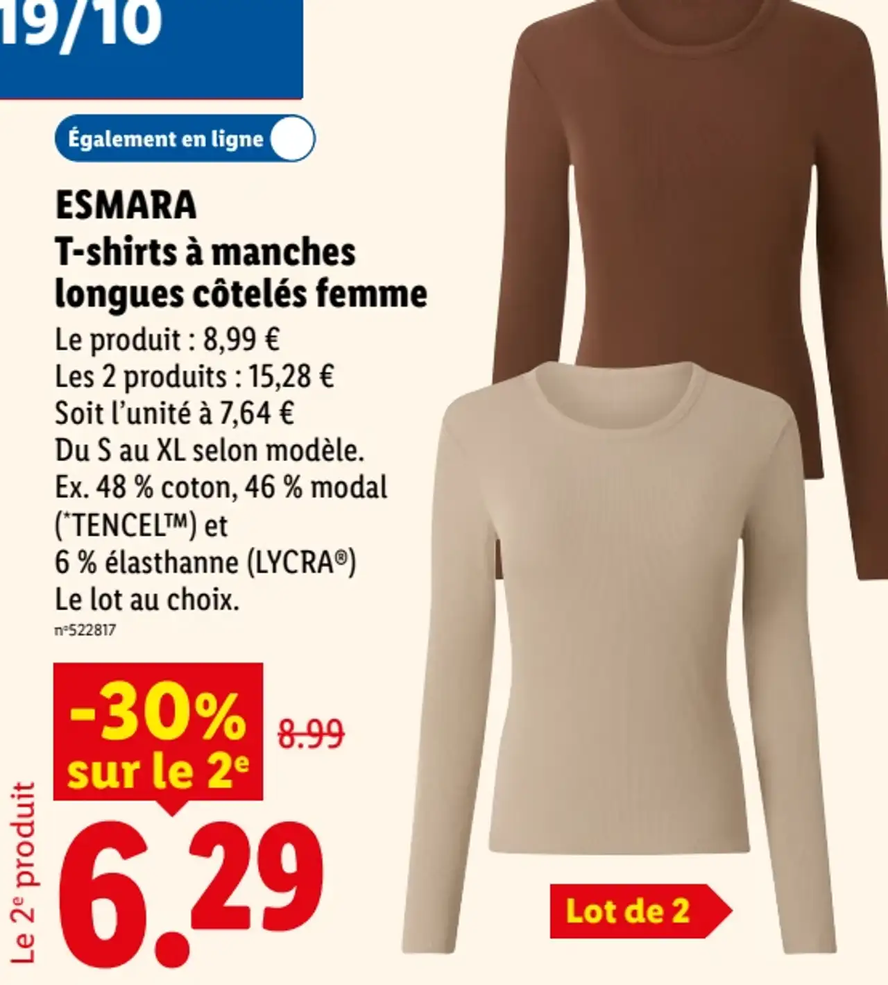 ESMARA T-shirts à manches longues côtelés femme