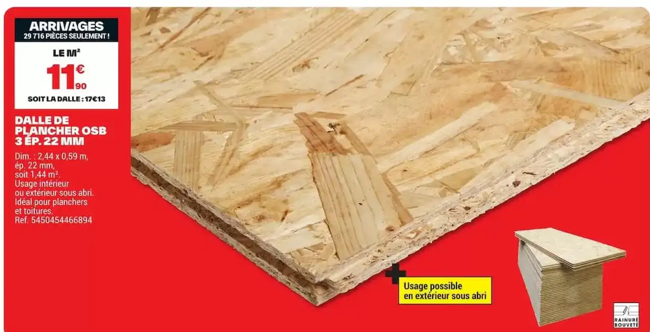 Dalle de plancher OSB 3 ép. 22 mm