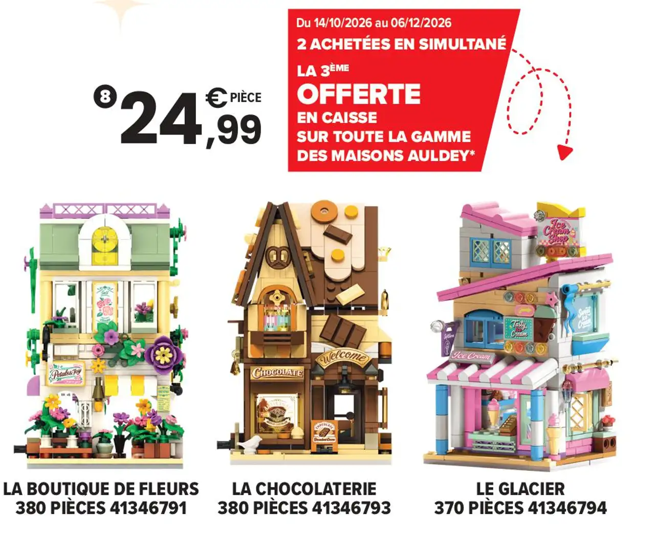 Maquette à monter Maisons Auldey (La boutique de fleurs / La chocolaterie / Le glacier)