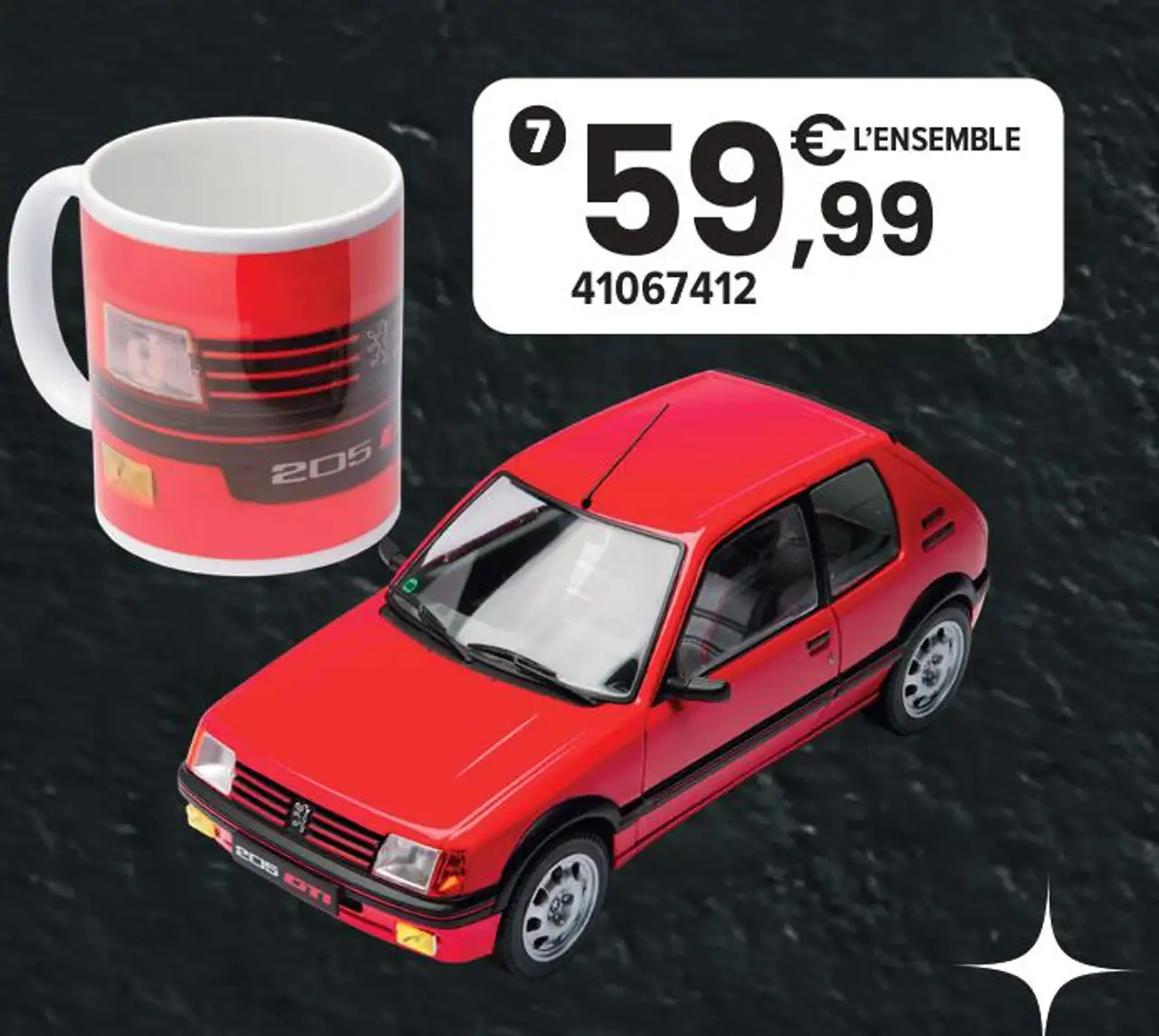 Voiture 1/18ème Peugeot 205 GTI avec Mug