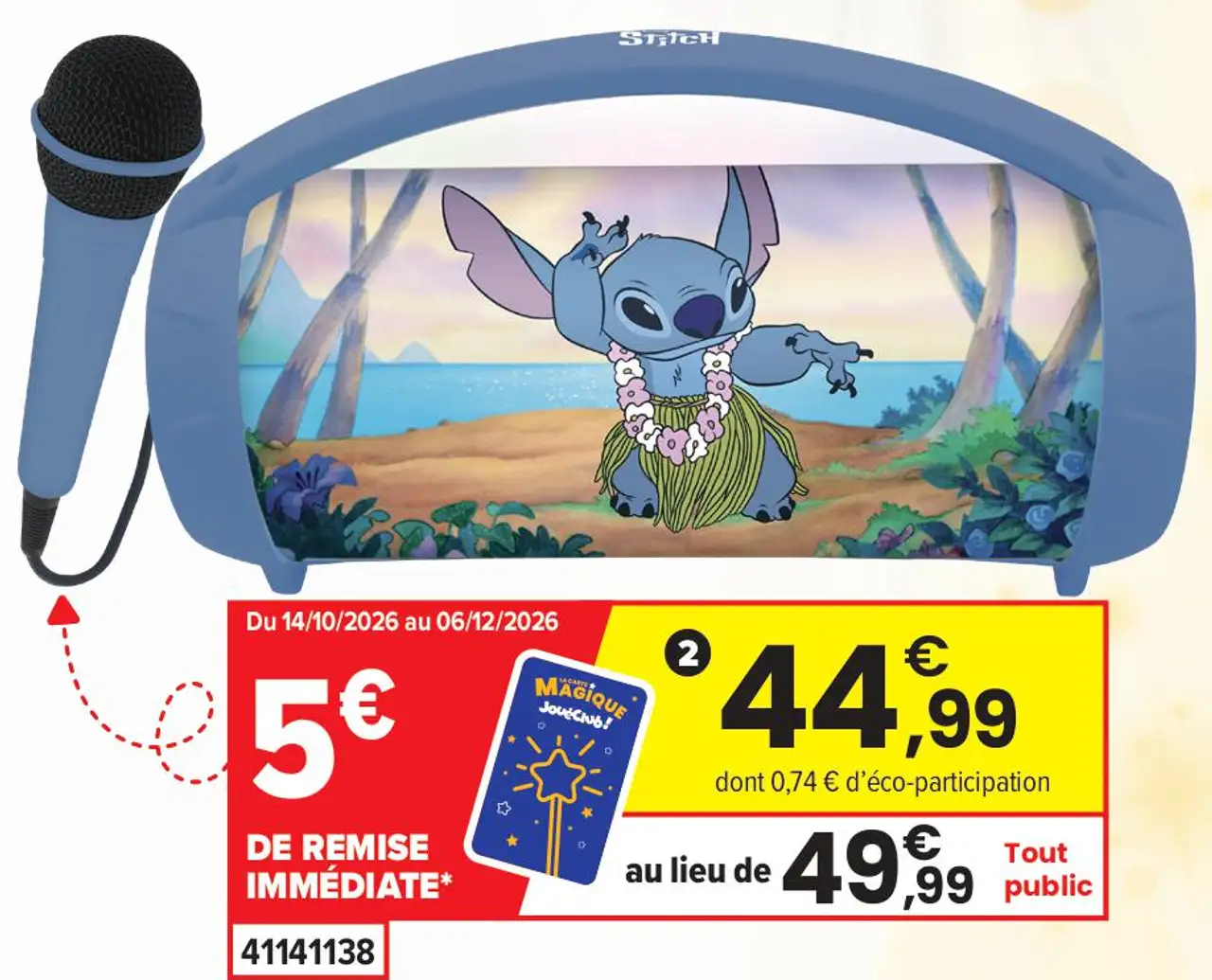 Enceinte portable Bluetooth lumineuse avec micro Disney Stitch Lexibook