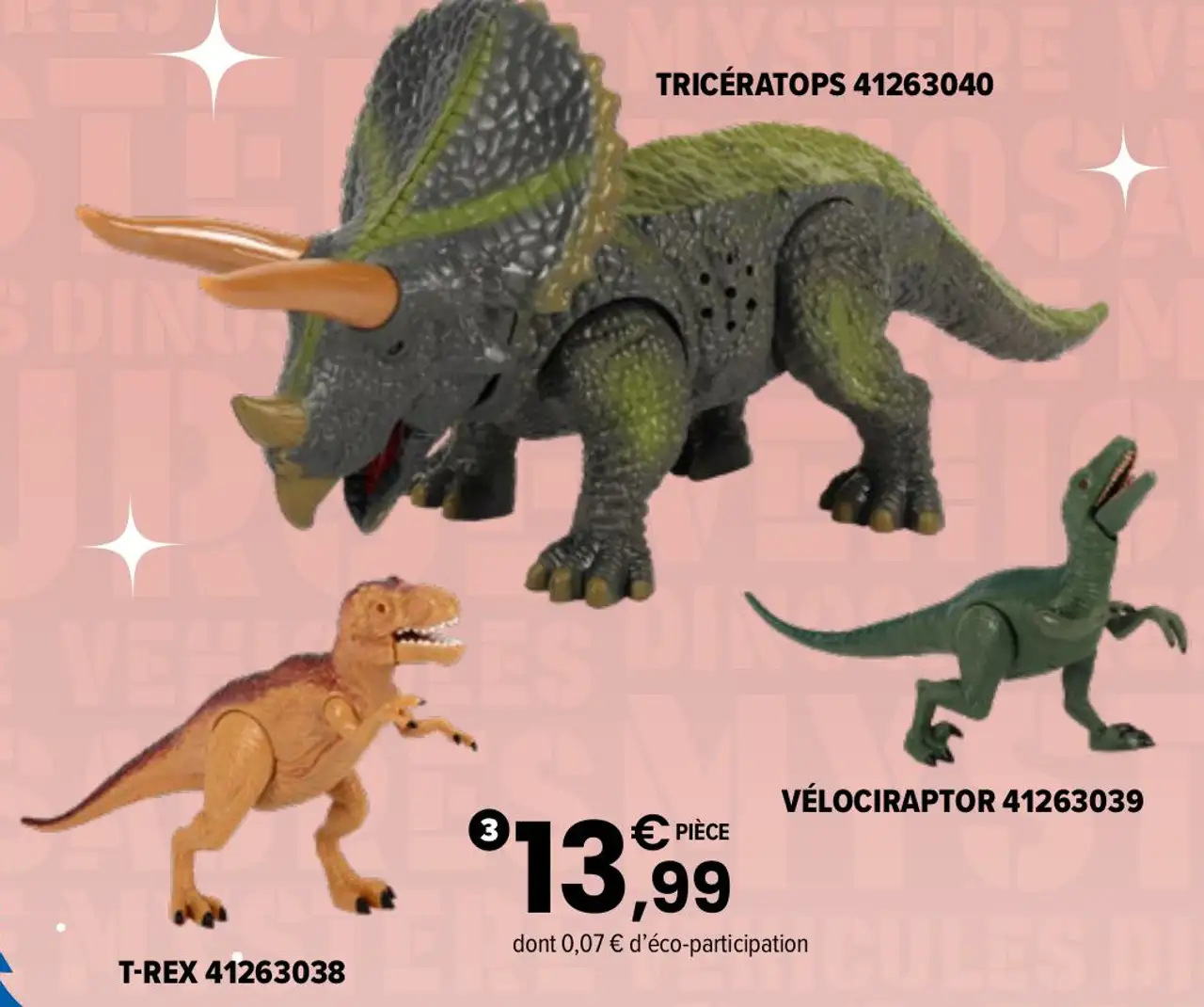 Figurine dinosaure (T-Rex / Vélociraptor / Tricératops)