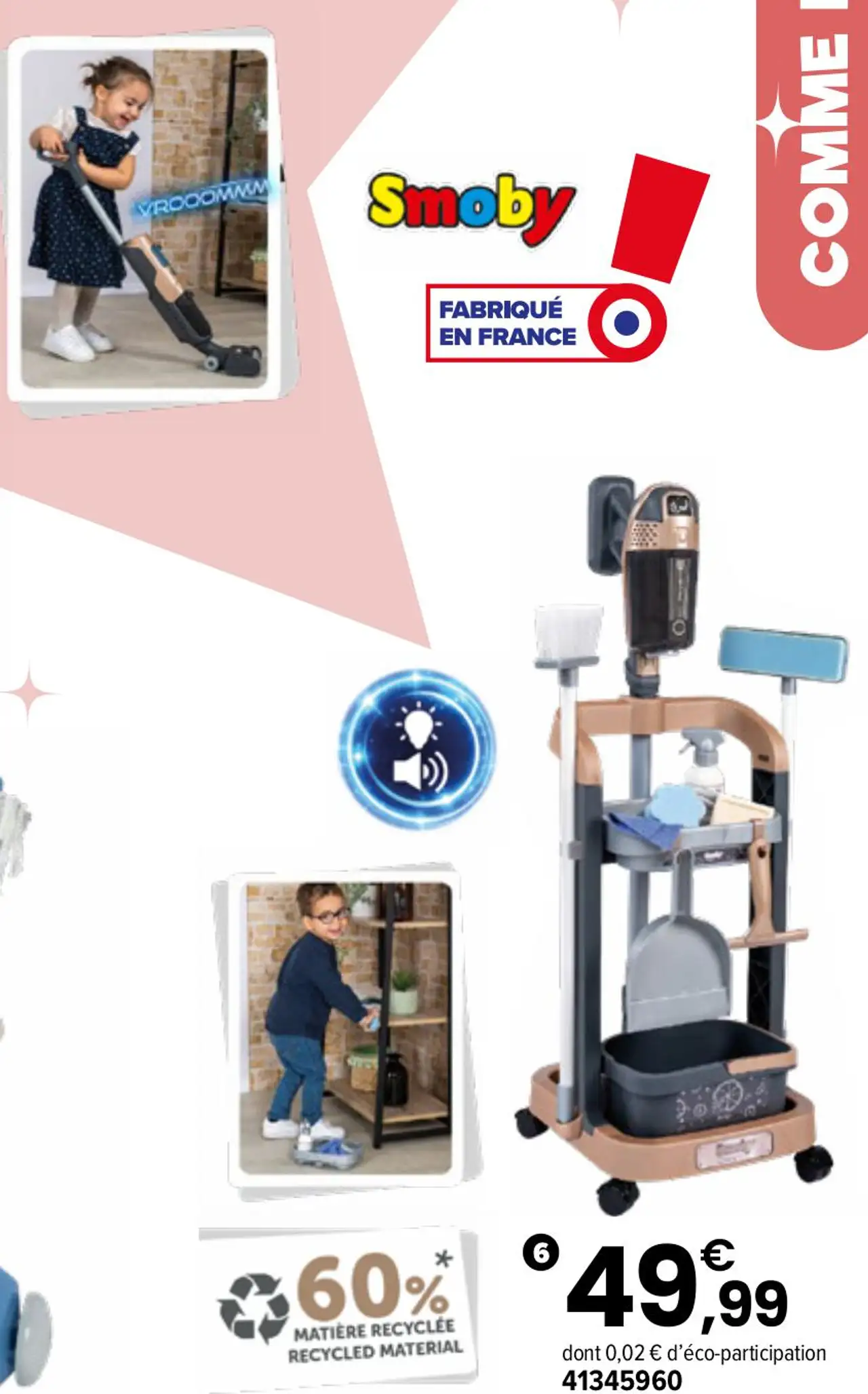Smoby Chariot ménage et aspirateur balai Rowenta pour enfant