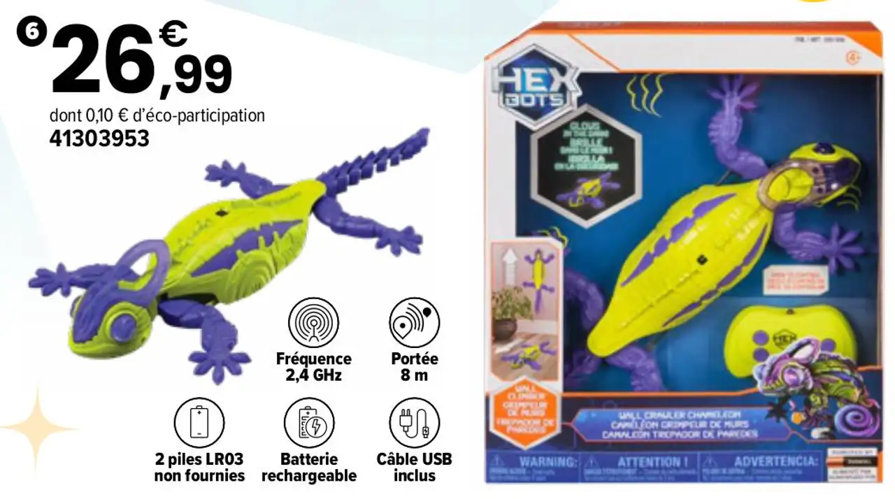 Hex Bots Gecko RC phosphorescent grimpeur de murs violet