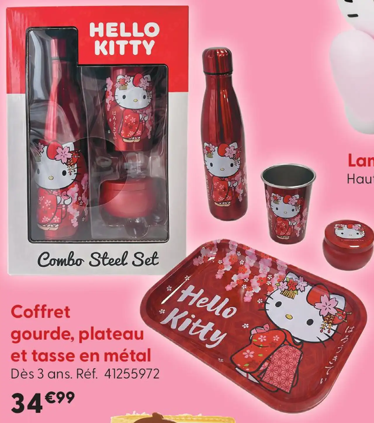 Coffret gourde, plateau et tasse en métal Hello Kitty