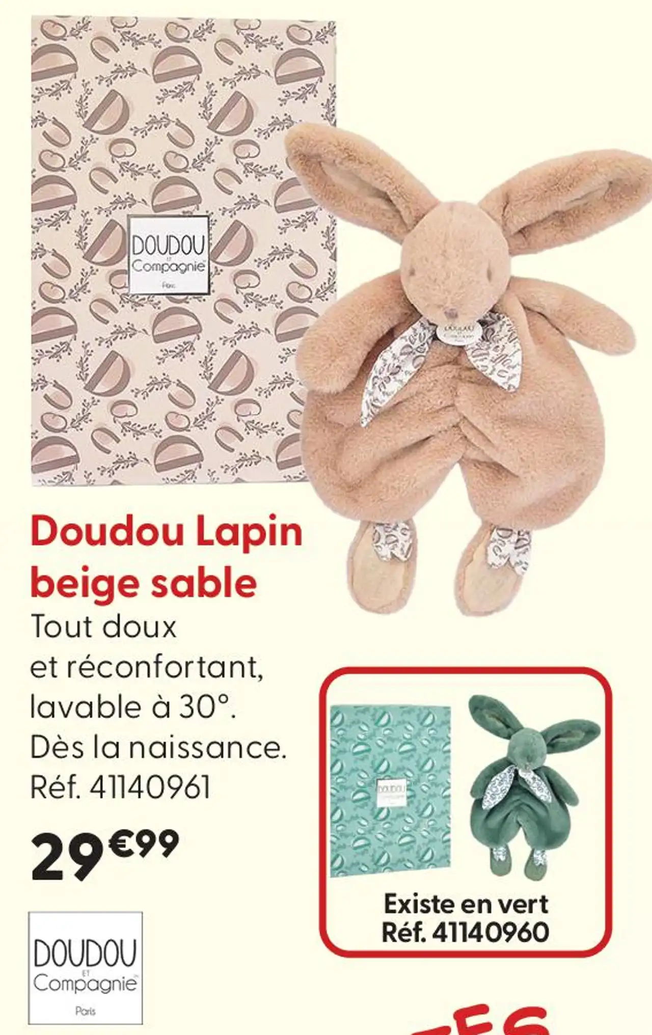 Doudou Lapin beige sable Doudou & Compagnie
