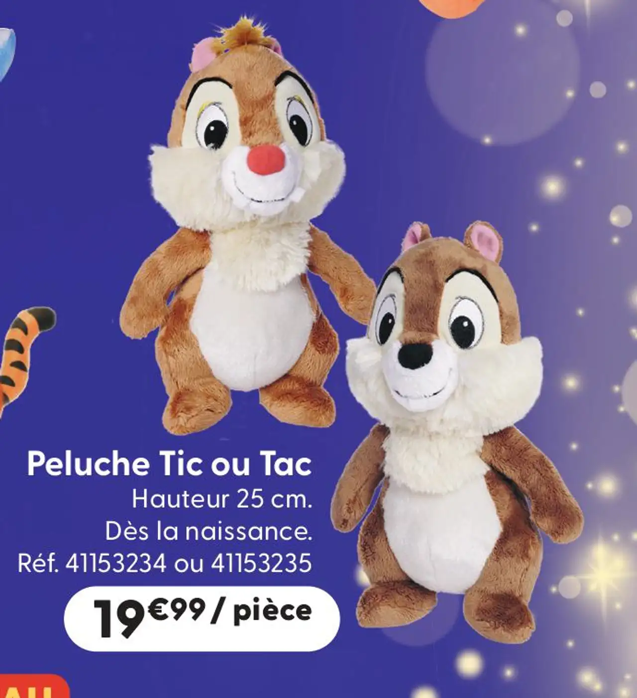 Disney Peluche Tic ou Tac 25 cm