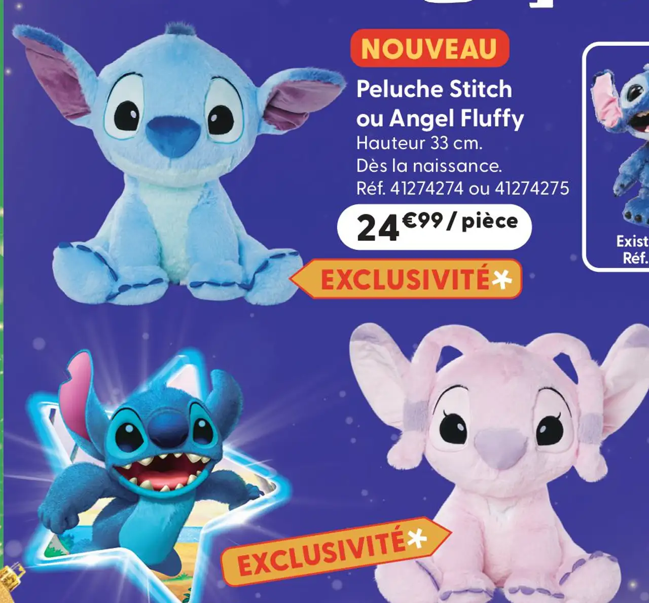 Disney Peluche Stitch ou Angel Fluffy 33 cm