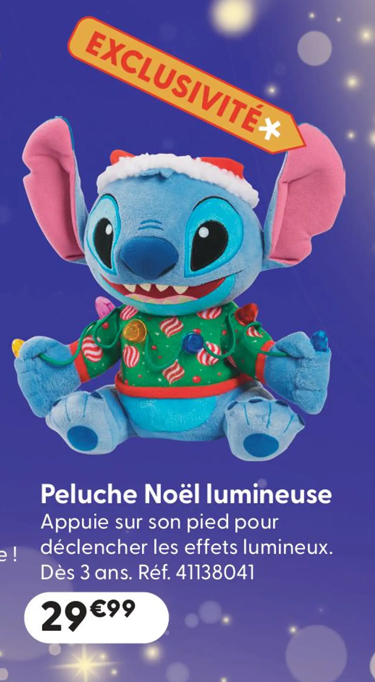 Disney Stitch Peluche Noël lumineuse