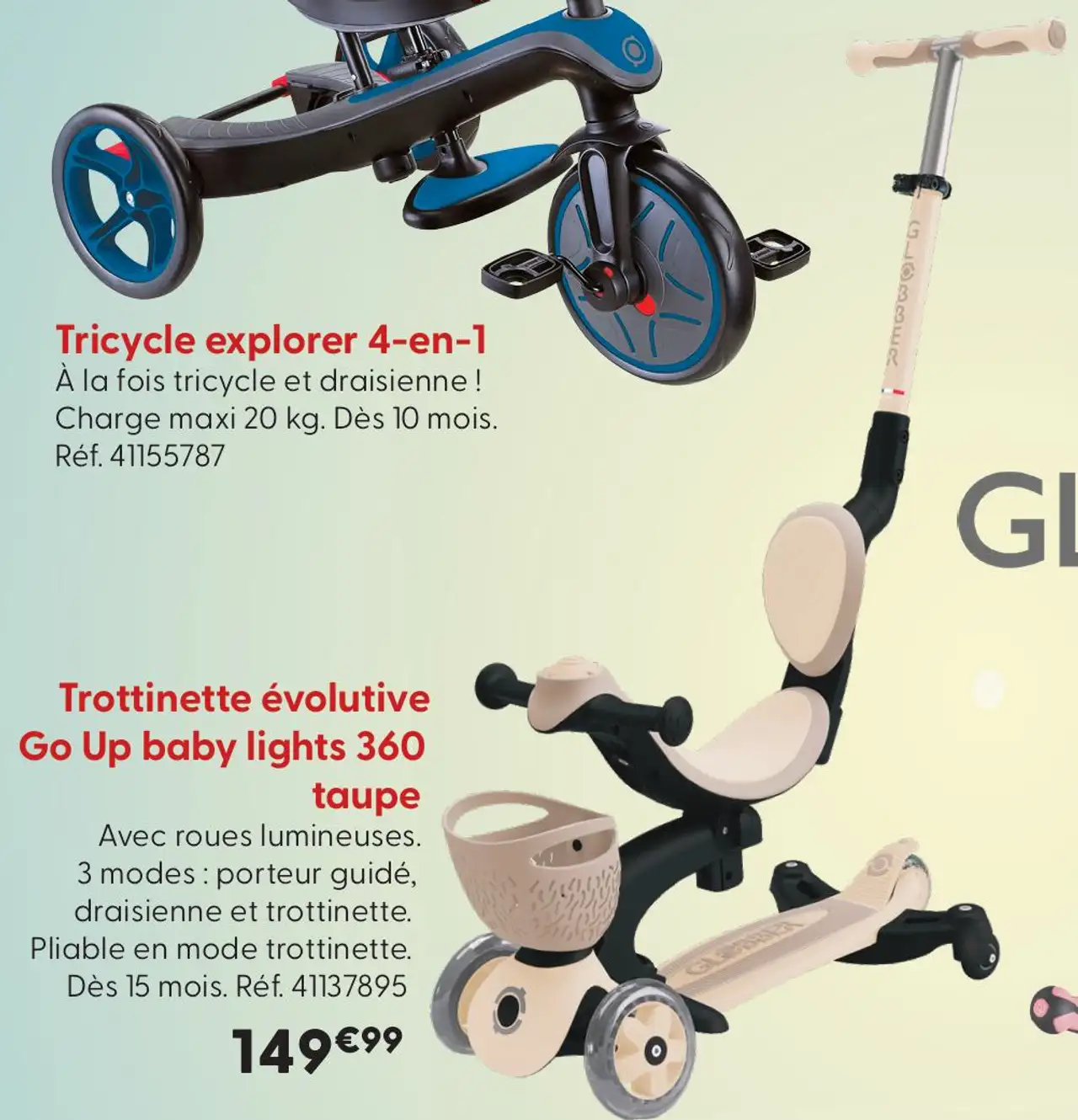 Trottinette évolutive Go Up baby lights 360 taupe Globber