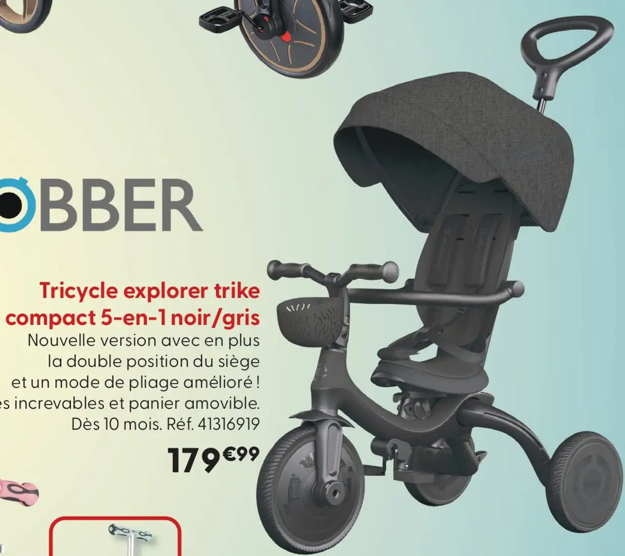 Tricycle explorer trike compact 5-en-1 noir/gris Globber