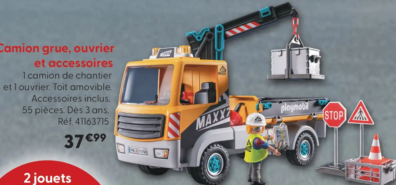 Playmobil Camion grue, ouvrier et accessoires