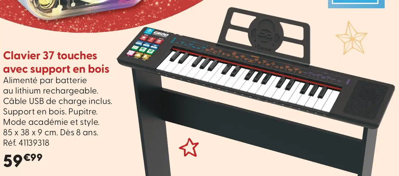Clavier 37 touches avec support en bois iDance