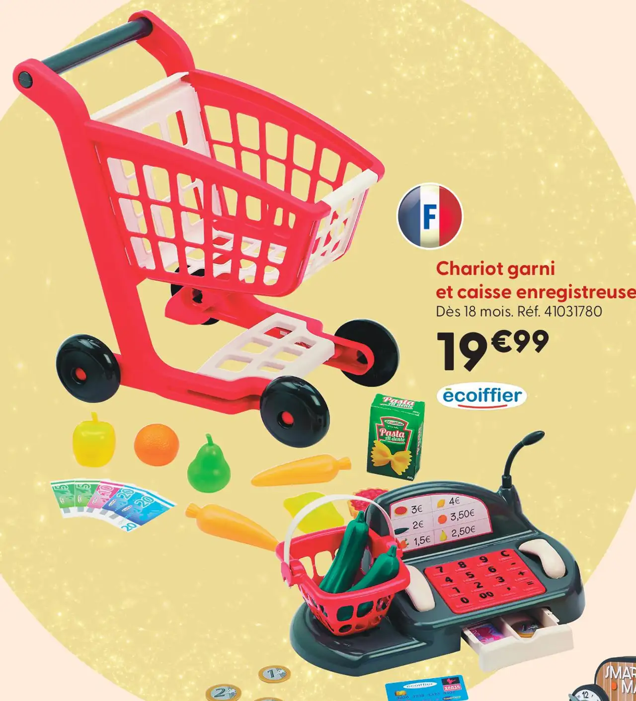 Chariot garni et caisse enregistreuse écoiffier