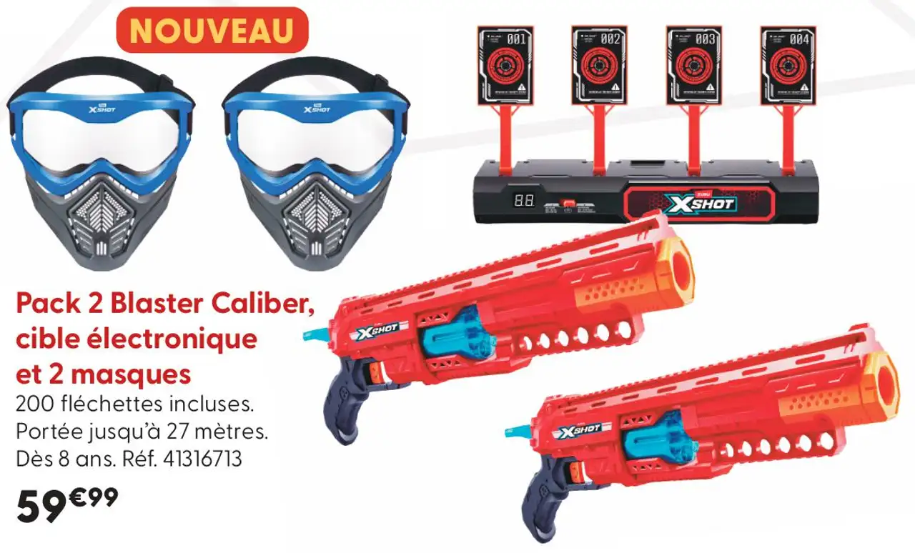 Pack 2 Blaster Caliber, cible électronique et 2 masques X-Shot