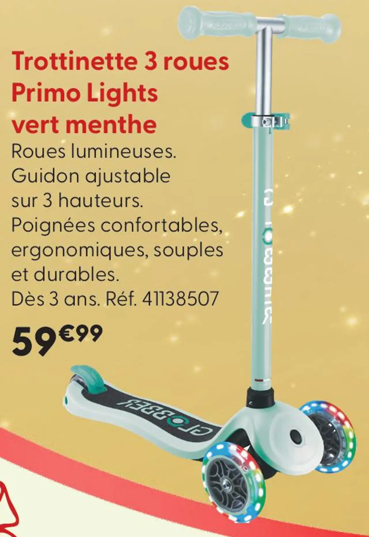 Trottinette 3 roues Primo Lights vert menthe Globber