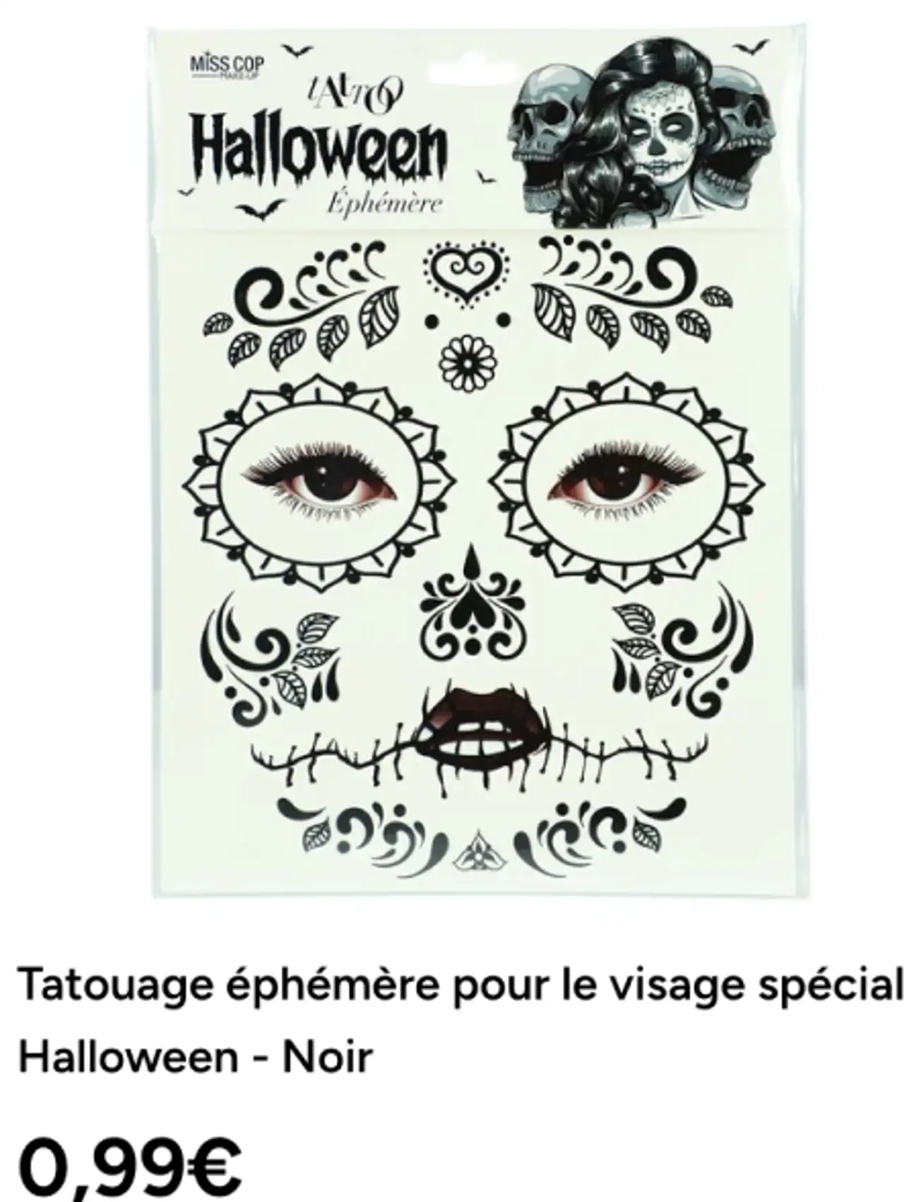 Tatouage éphémère pour le visage spécial Halloween - Noir