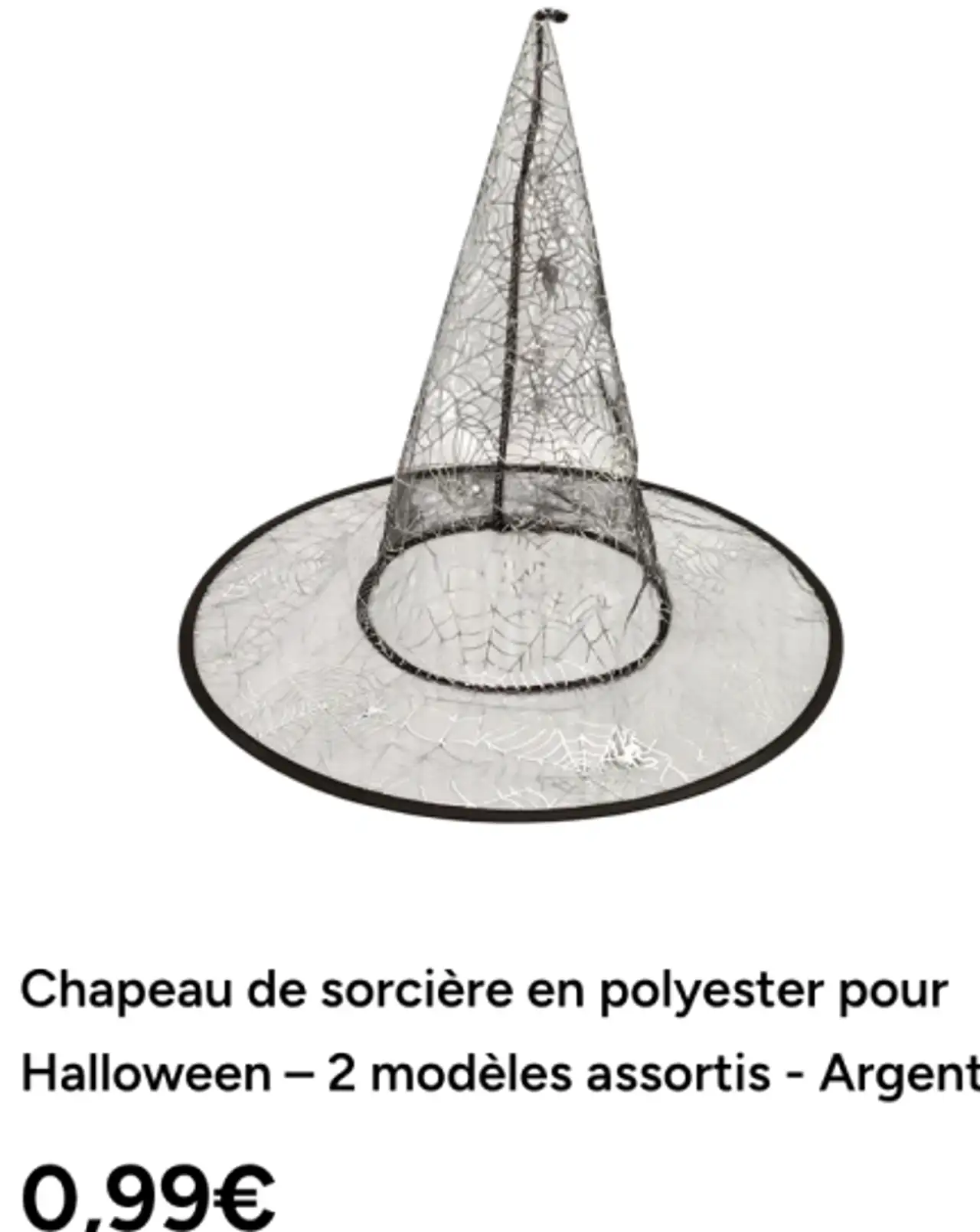 Chapeau de sorcière en polyester pour Halloween – 2 modèles assortis - Argent