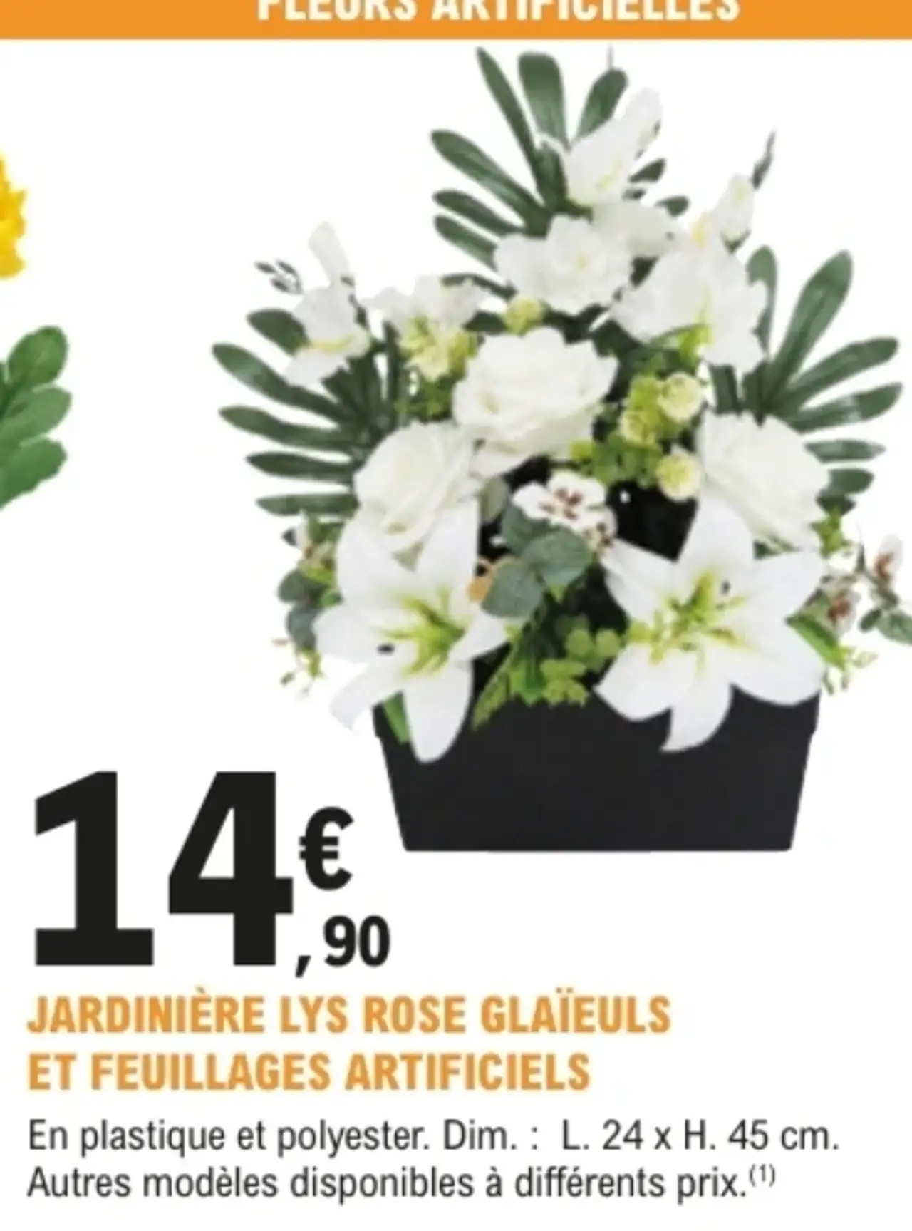 Jardinière lys rose glaïeuls et feuillages artificiels