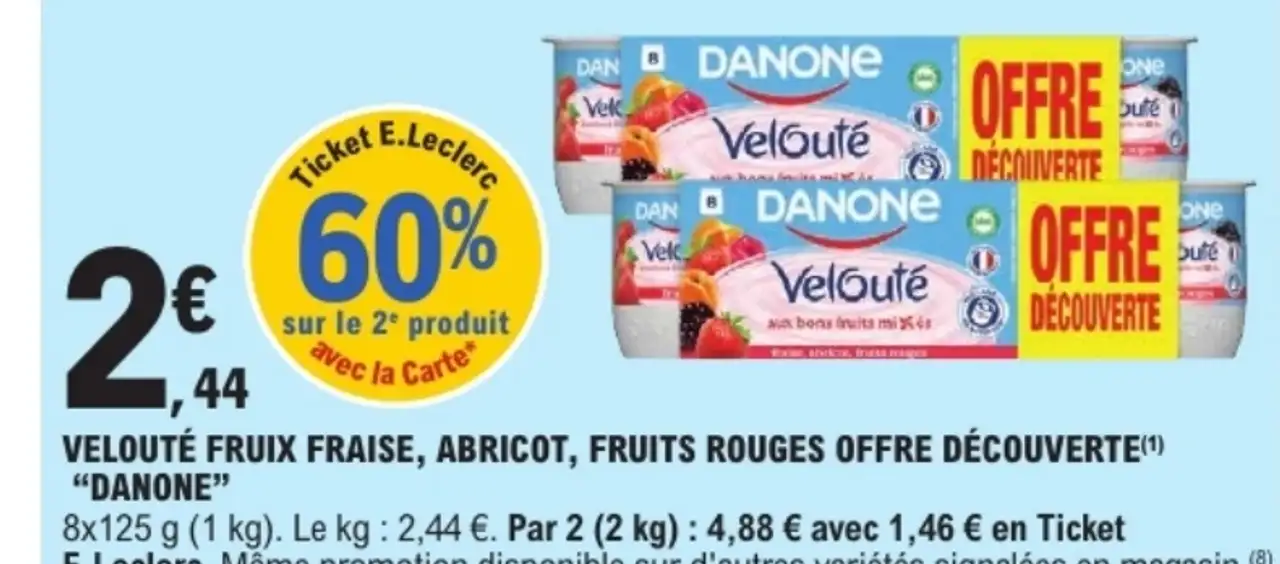 Velouté fruix fraise, abricot, fruits rouges offre découverte Danone