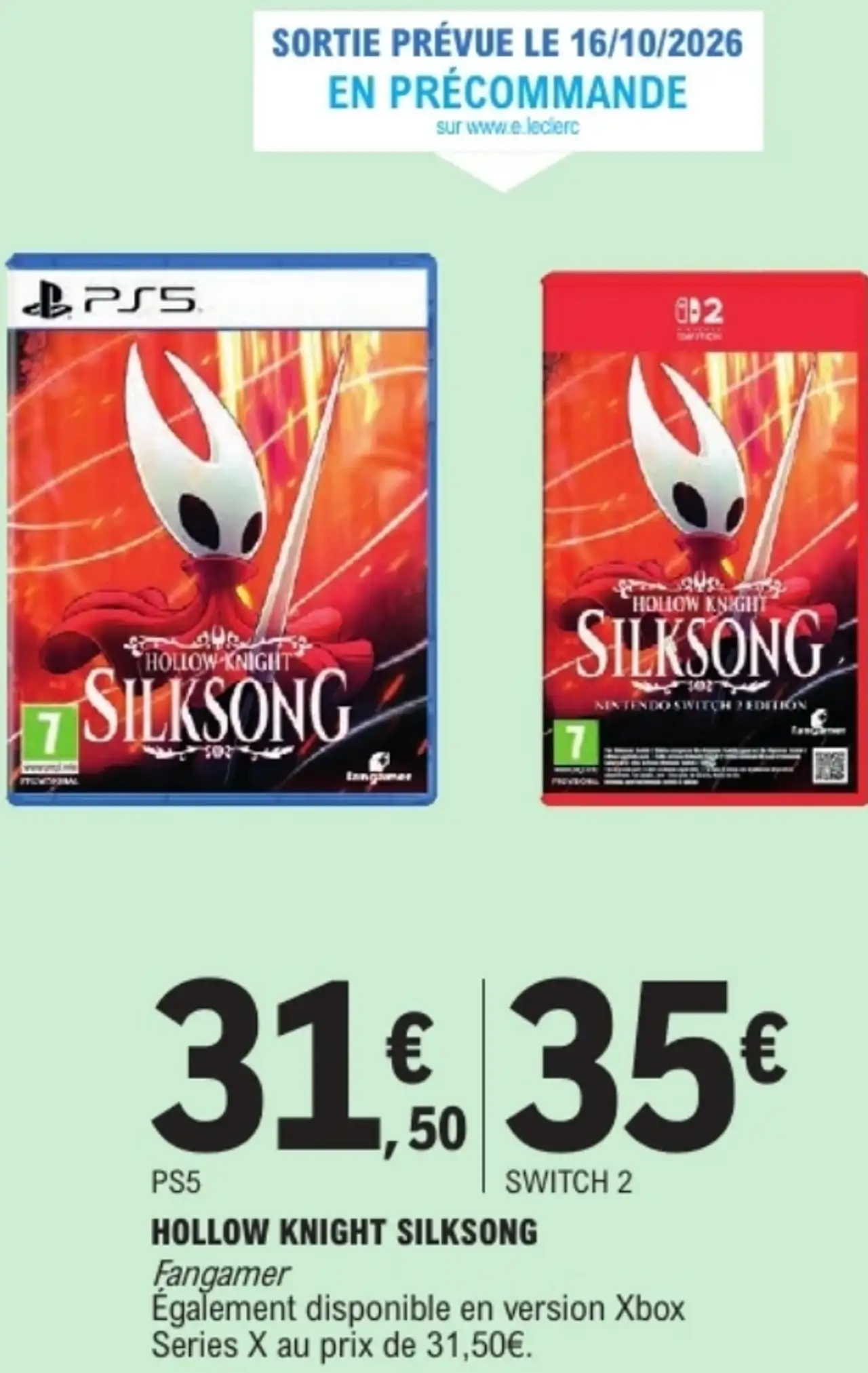 Jeu vidéo Hollow Knight Silksong PS5 ou Switch 2 Fangamer