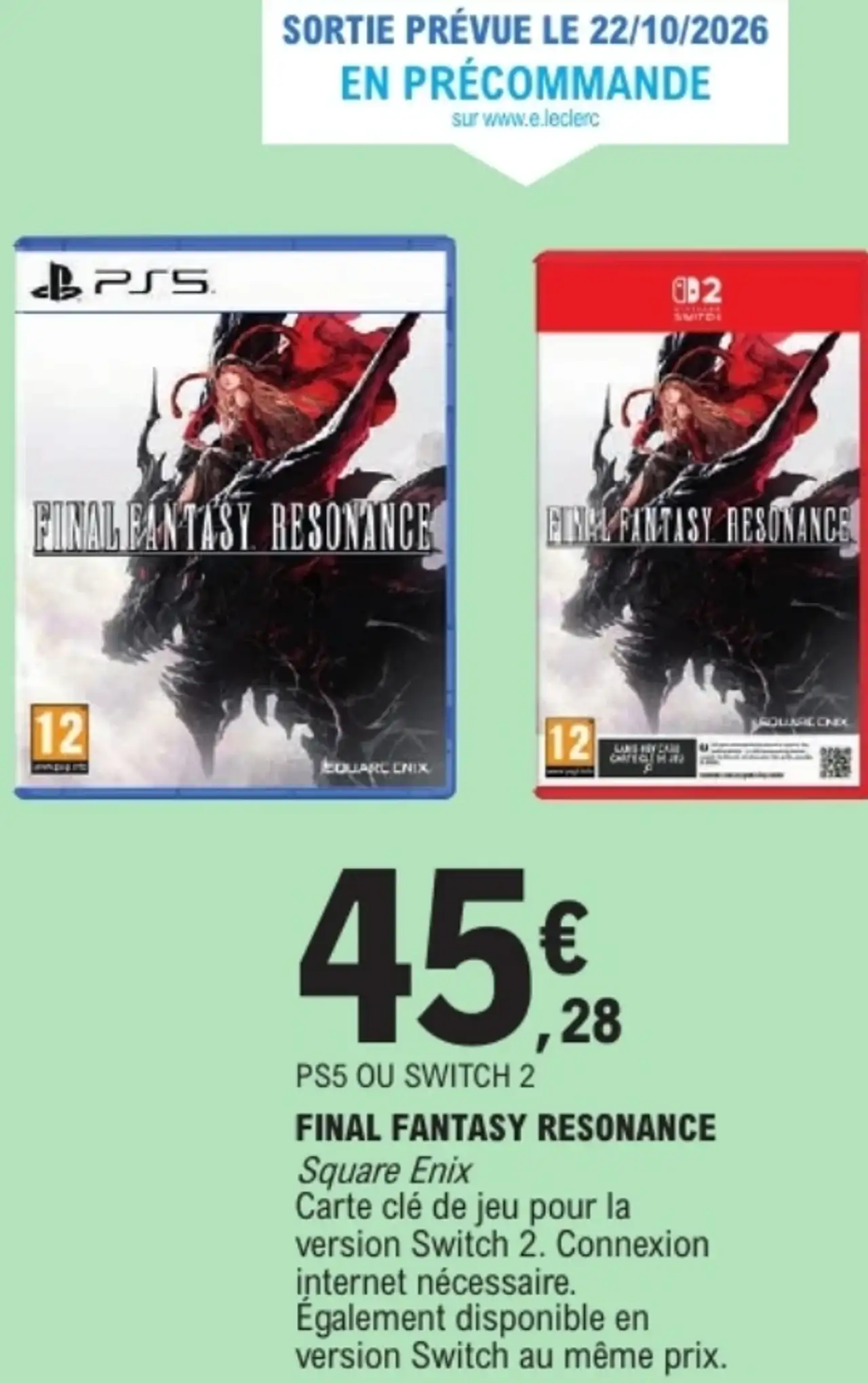 Jeu vidéo Final Fantasy Resonance PS5 ou Switch 2 Square Enix