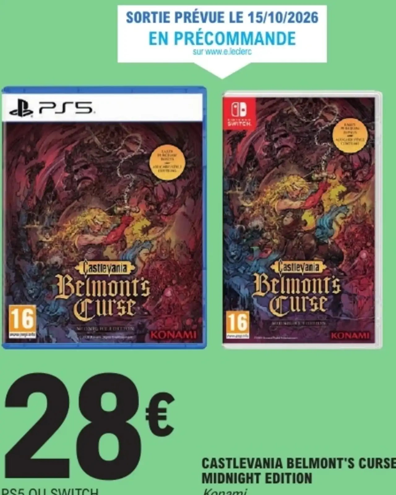 Jeu vidéo Castlevania Belmont's Curse Midnight Edition PS5 ou Switch Konami