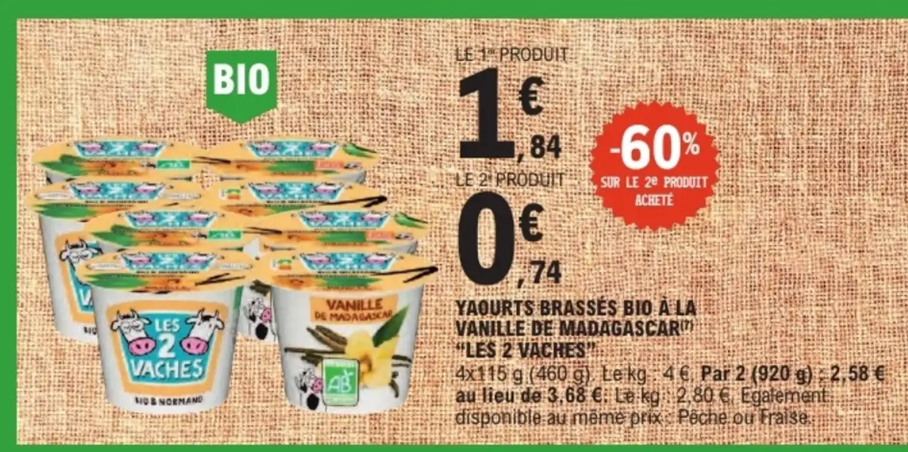 Yaourts brassés bio à la vanille de Madagascar Les 2 Vaches