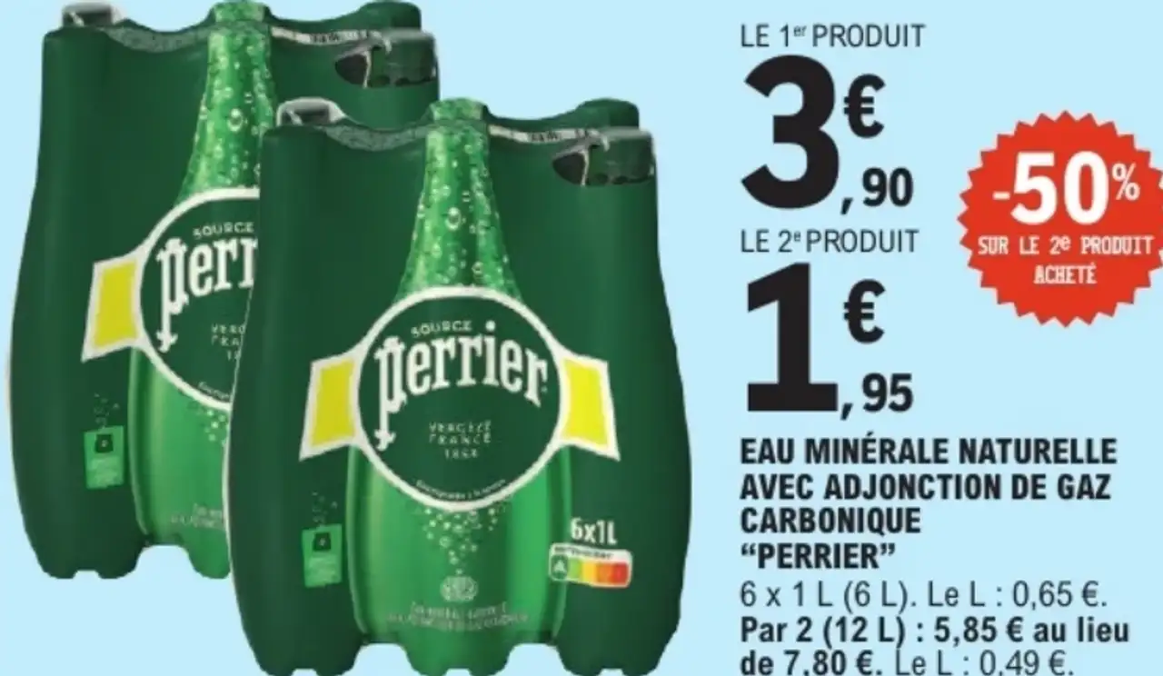Eau minérale naturelle avec adjonction de gaz carbonique "Perrier"