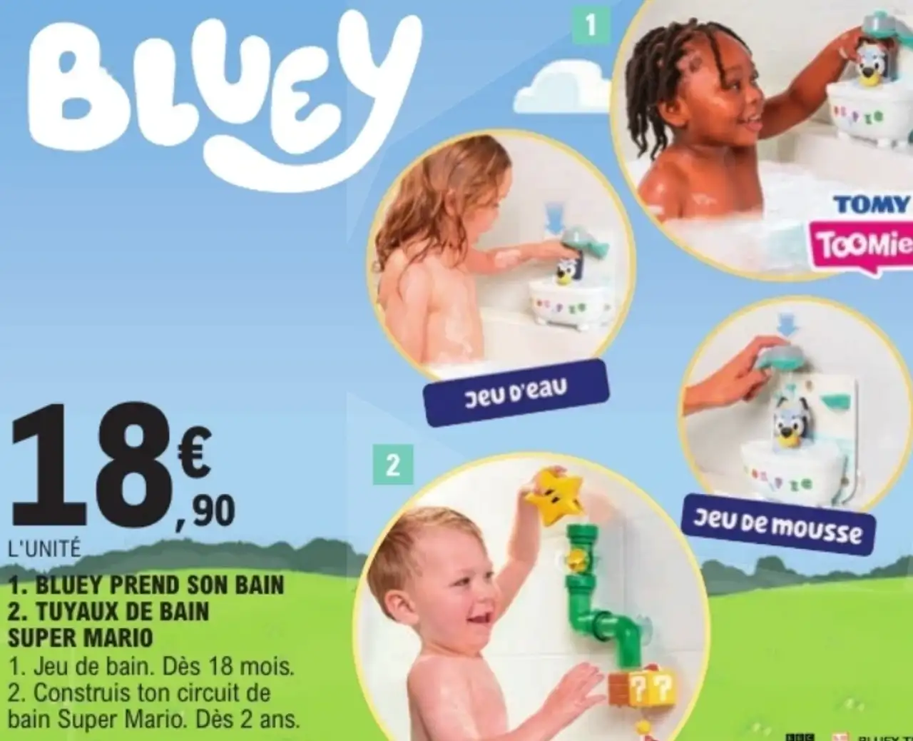 Jeu de bain Tomy Bluey prend son bain / Tuyaux de bain Super Mario