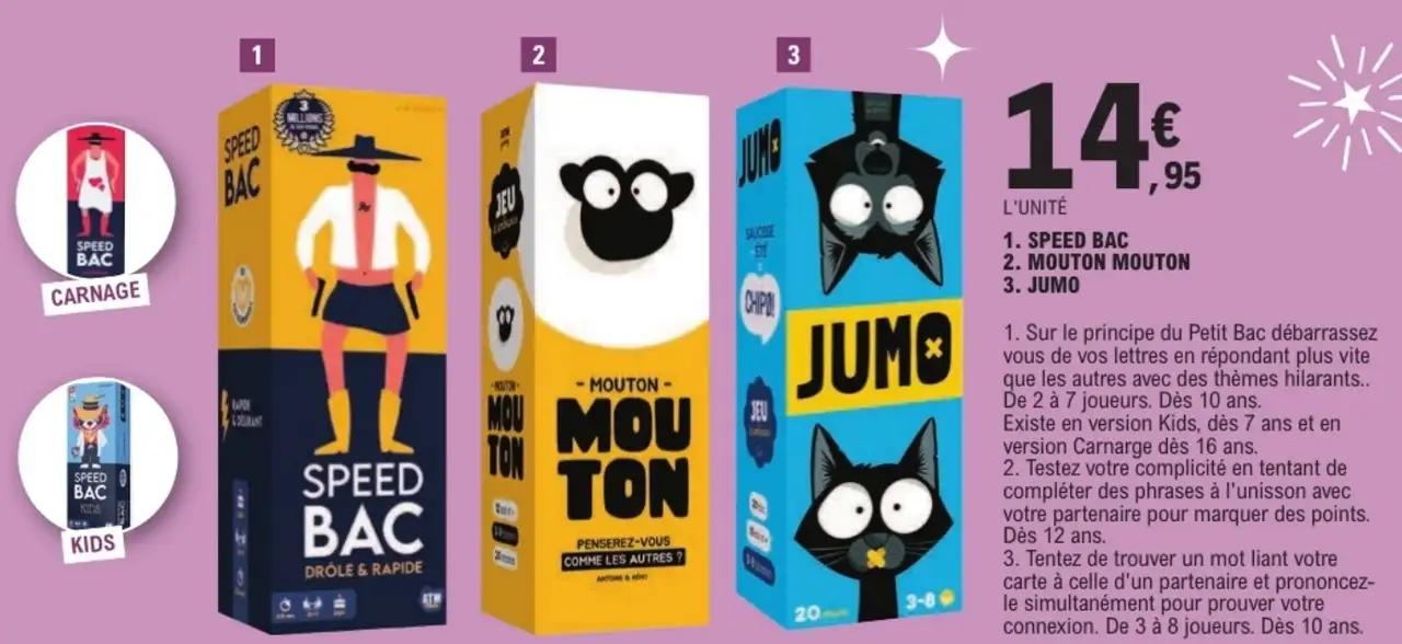 Jeux de société Speed Bac / Mouton Mouton / Jumo