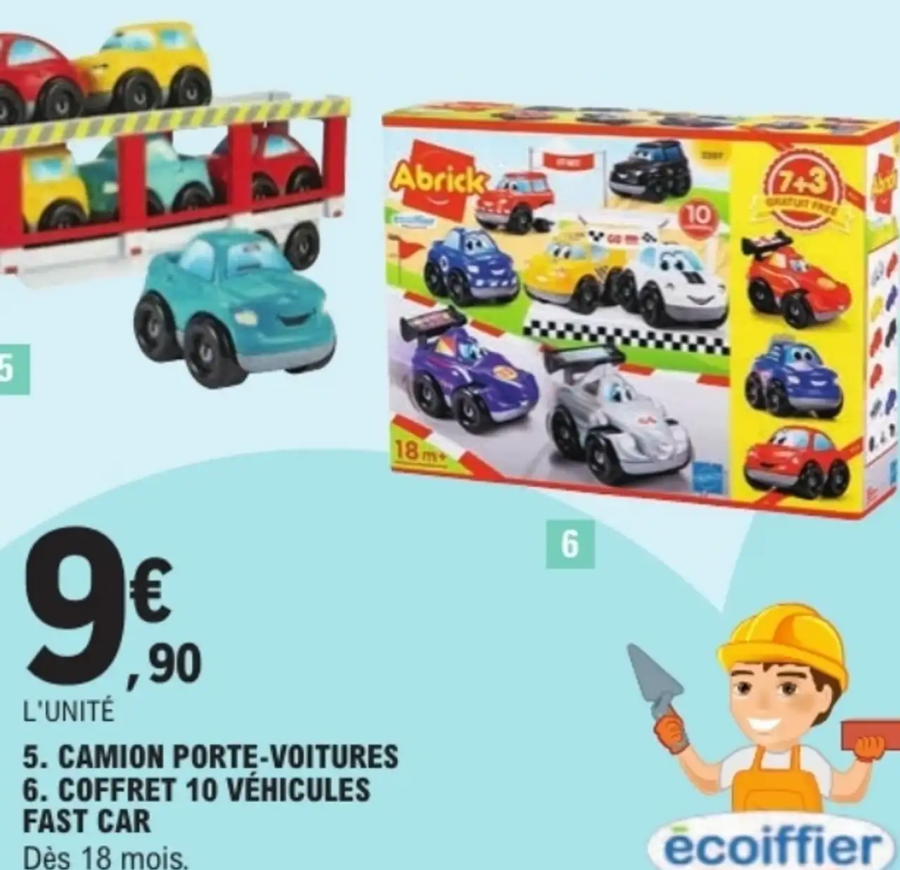 Écoiffier Camion porte-voitures / Coffret 10 véhicules Fast Car