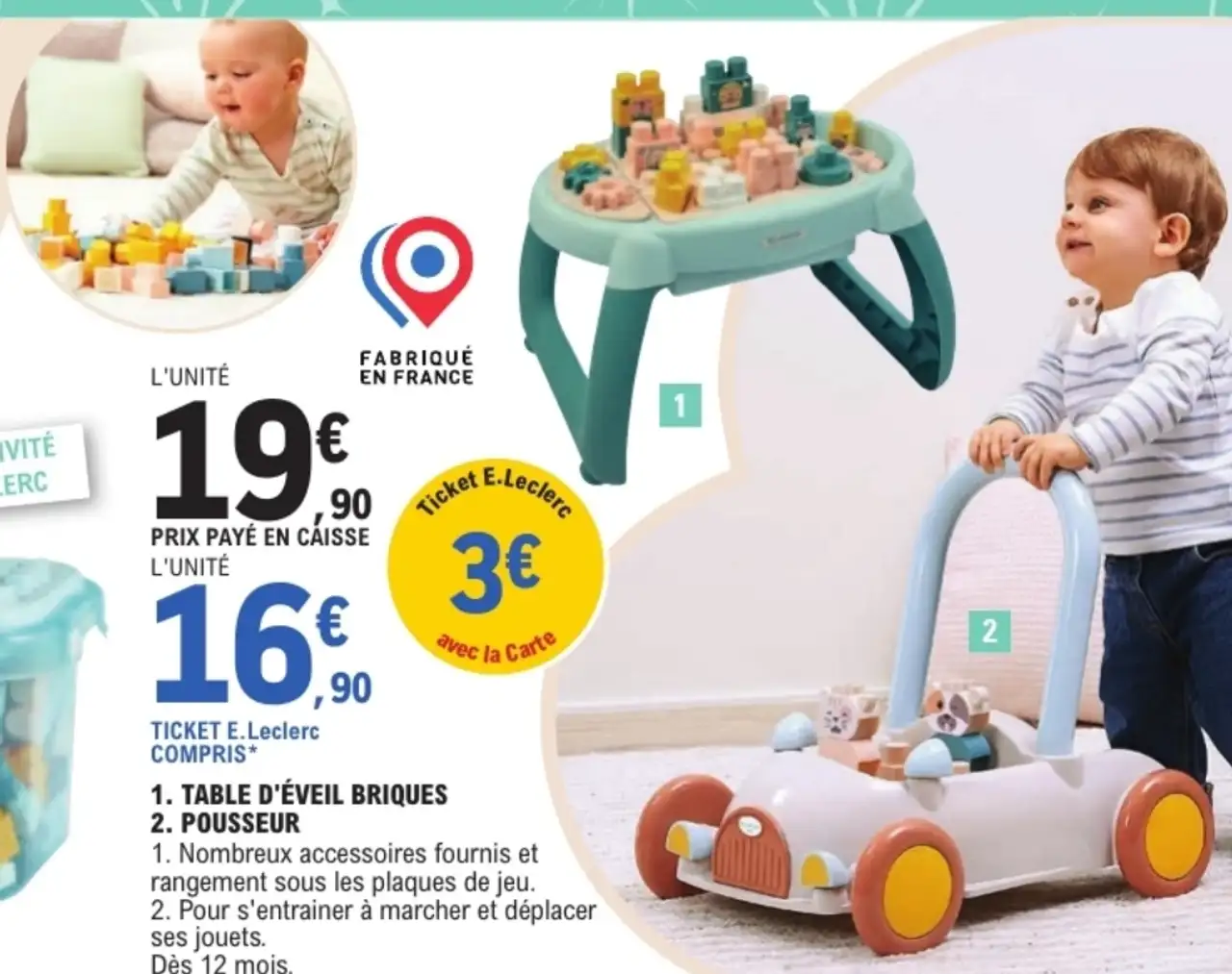 Table d'éveil briques ou Pousseur bb.Abrick Écoiffier
