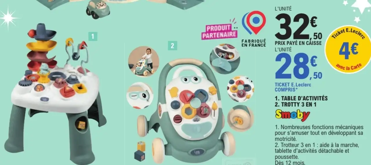 Table d'activités ou Trotty 3 en 1 Little Smoby