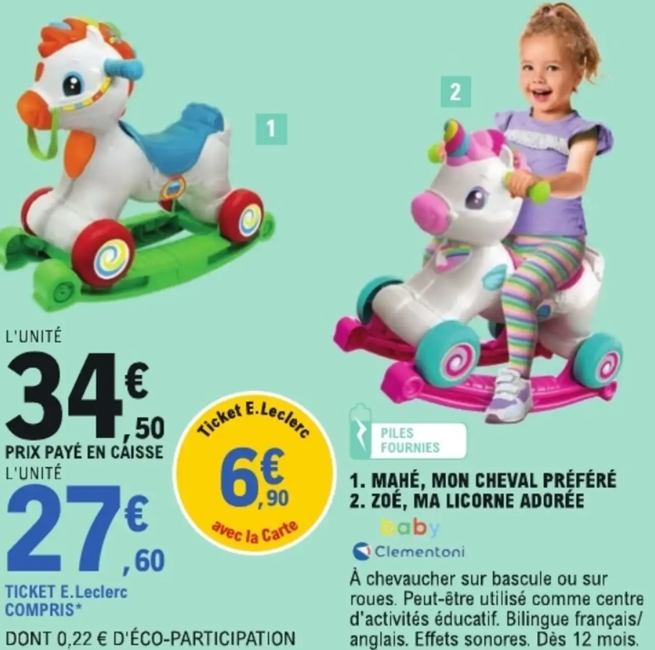 Mahé, mon cheval préféré / Zoé, ma licorne adorée Baby Clementoni