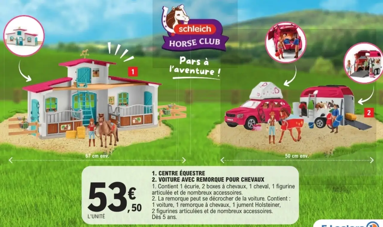 Centre équestre ou voiture avec remorque pour chevaux Schleich Horse Club
