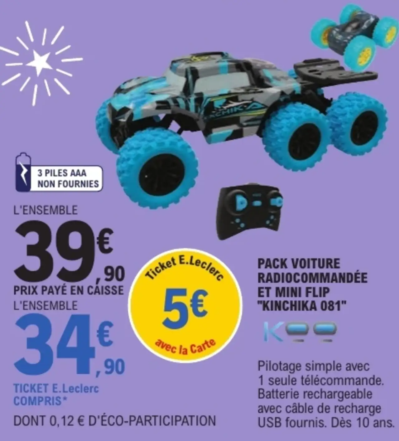 Pack voiture radiocommandée et mini flip "Kinchika 081"