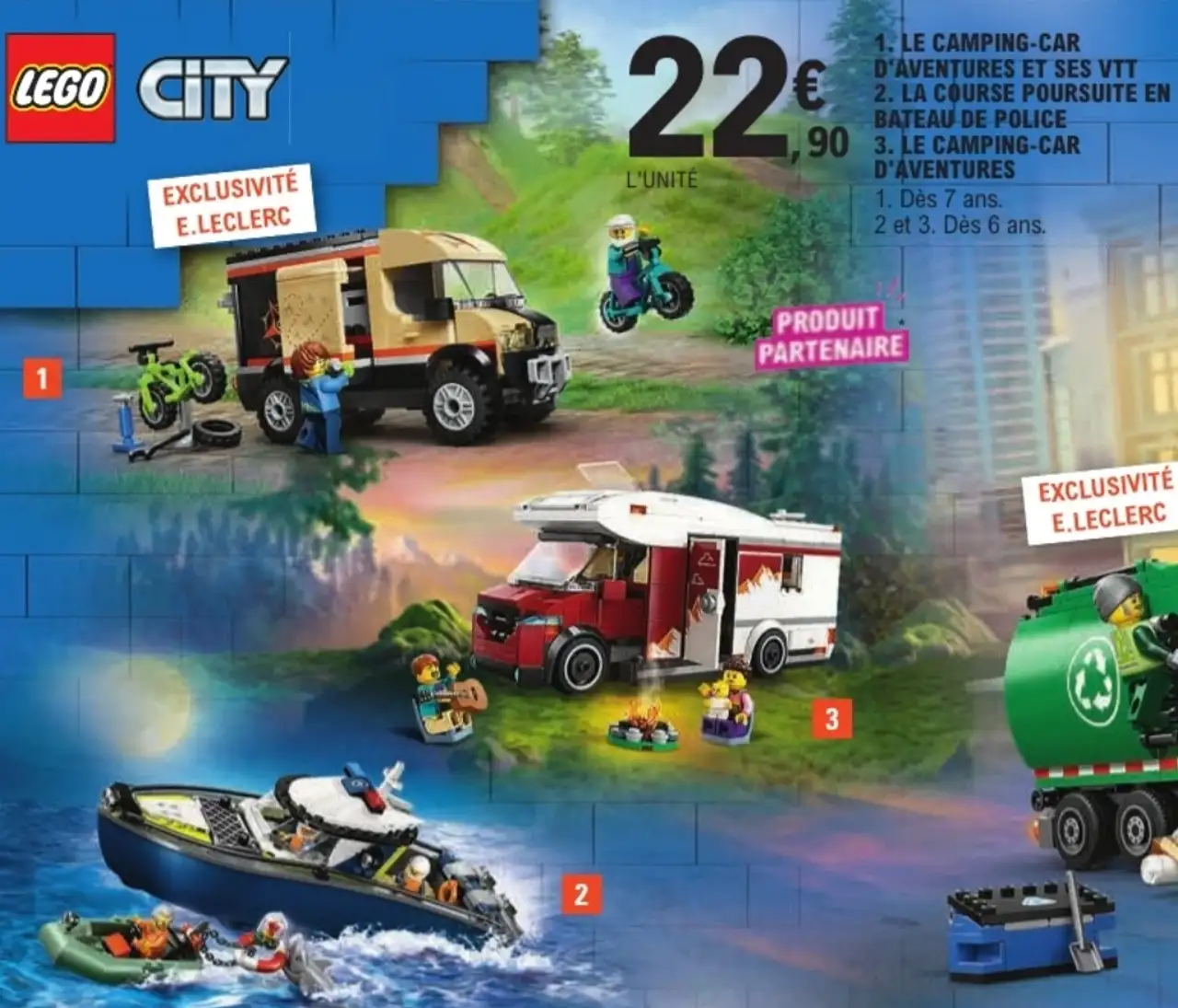 Lego City Le Camping-Car d'Aventures, La Course Poursuite en Bateau de Police ou Le Camping-Car d'Aventures
