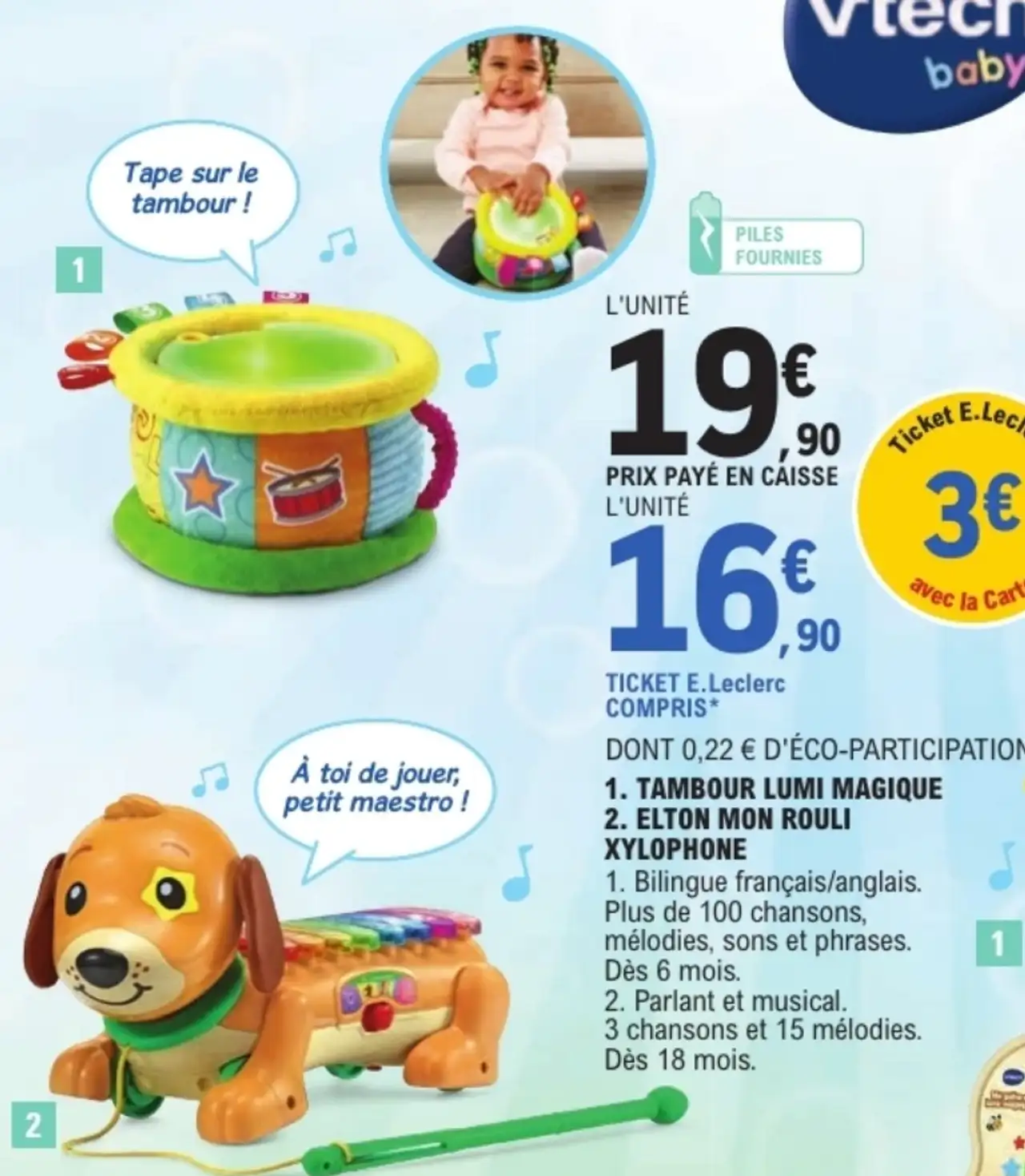 Tambour Lumi Magique / Elton Mon Rouli Xylophone VTech Baby